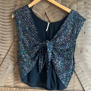 Free People Black and Multicolor Sequin Top